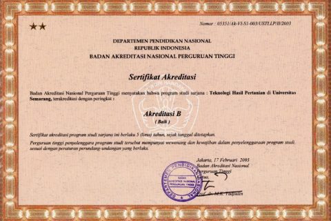 AKREDITASI S1 Teknologi Hasil Pertanian USM TH 2003